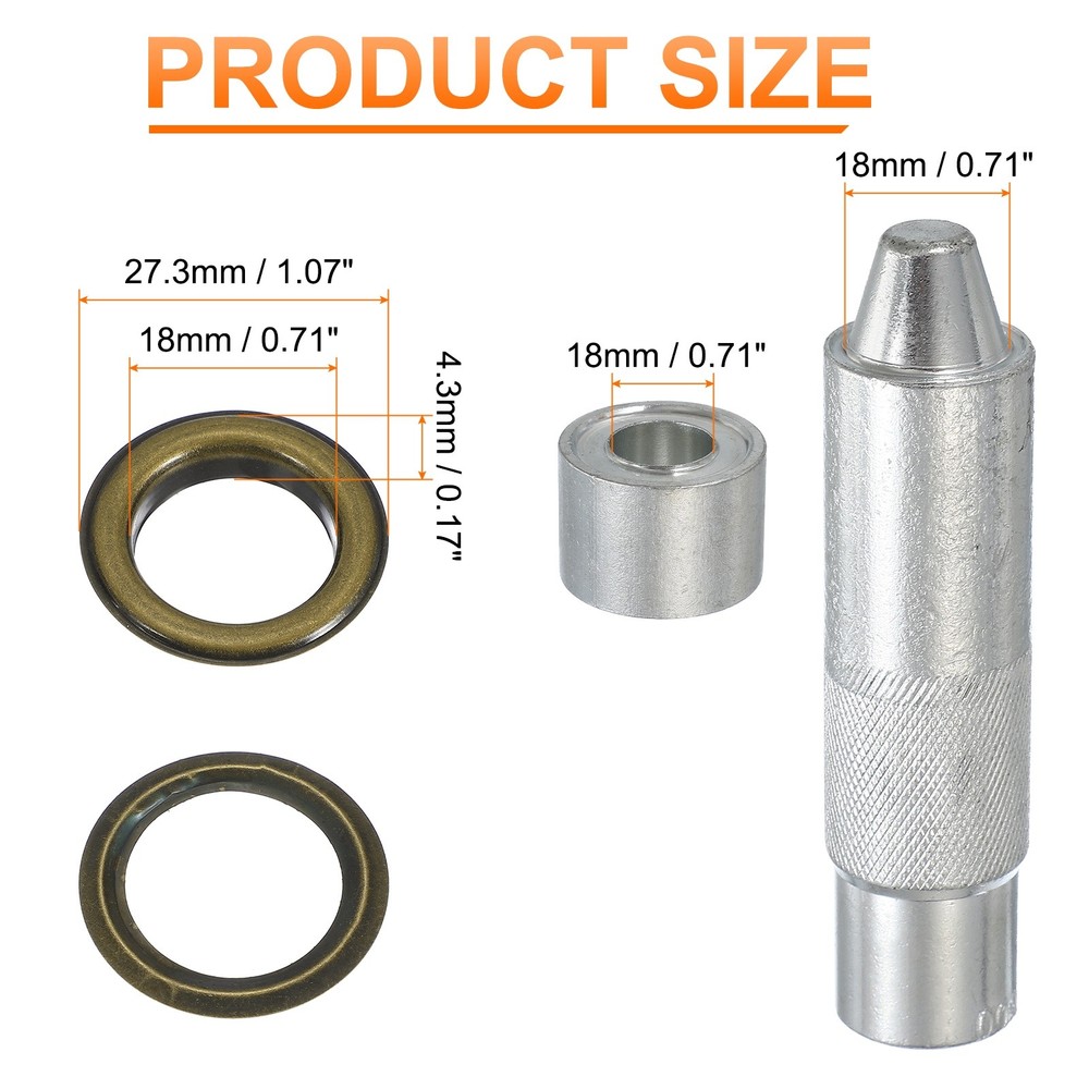80Set Grommets Eyelets Kit 18mm Copper Eyelets with Setting Tool Bronze