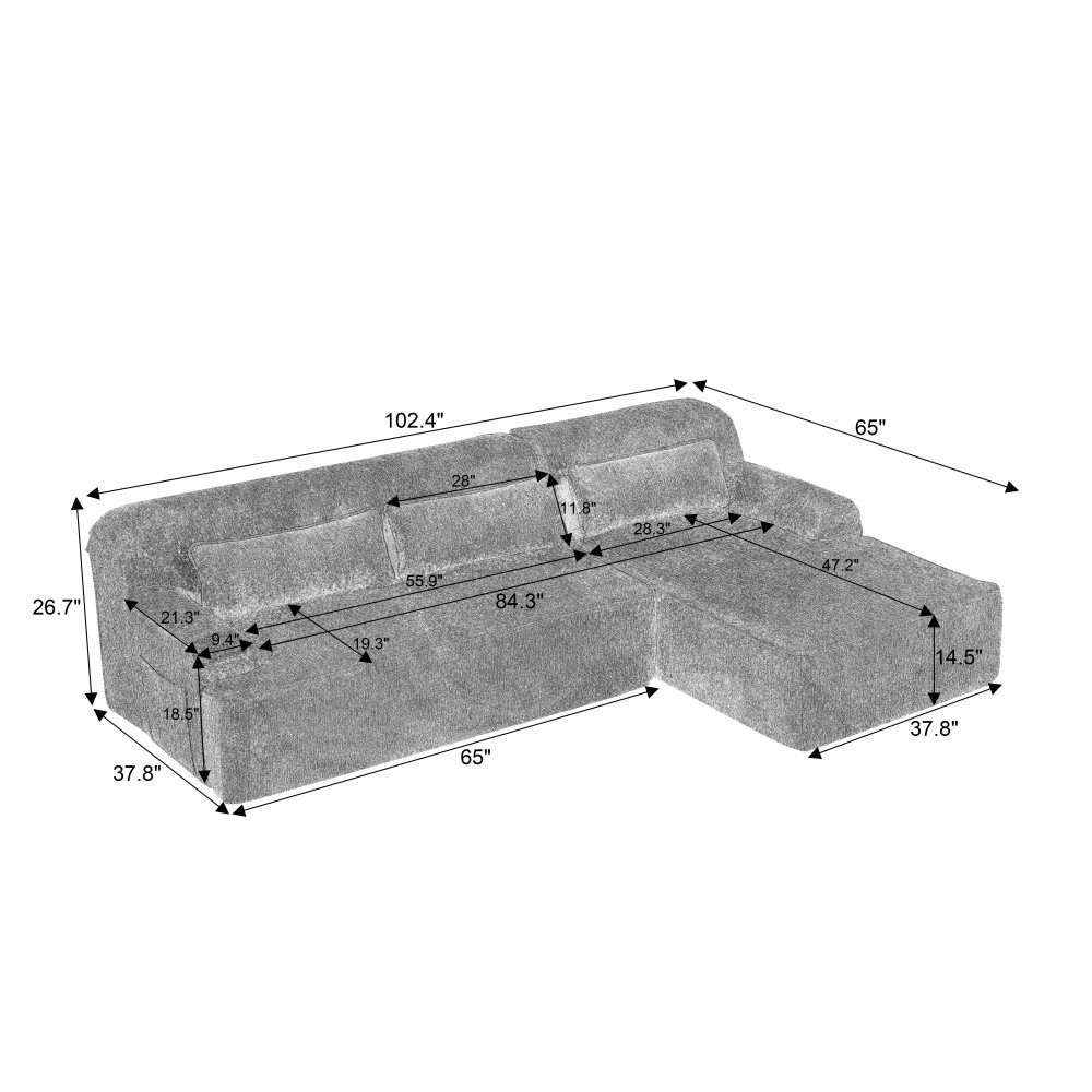 L-Shape Chenille Sectional Sofa, Comfy Sleeper Couch w/ No Assembly