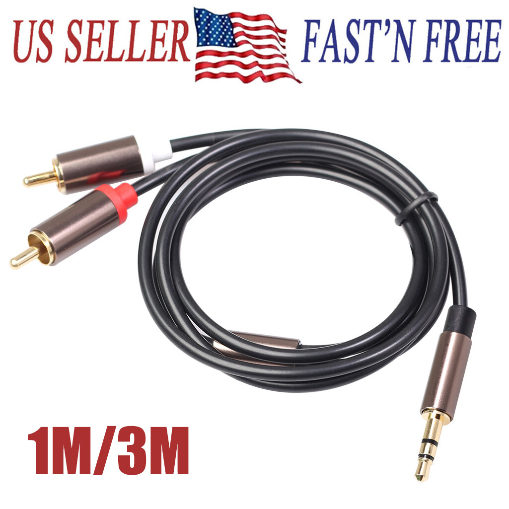 3.5mm Male to 2 RCA Y Male Audio Stereo Cable Cord AUX Auxiliary Wire Plug US