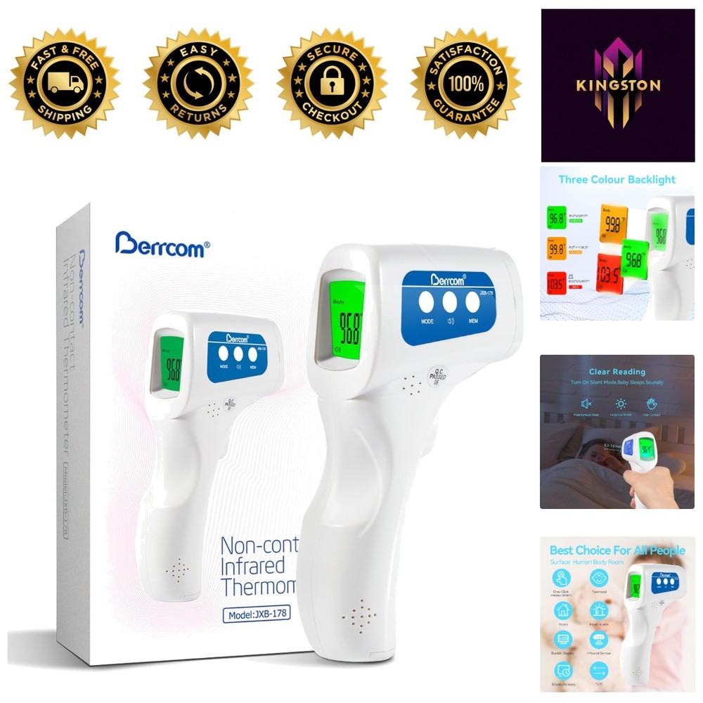 Non-Contact Infrared Thermometer with Memory Function and Large Display - White