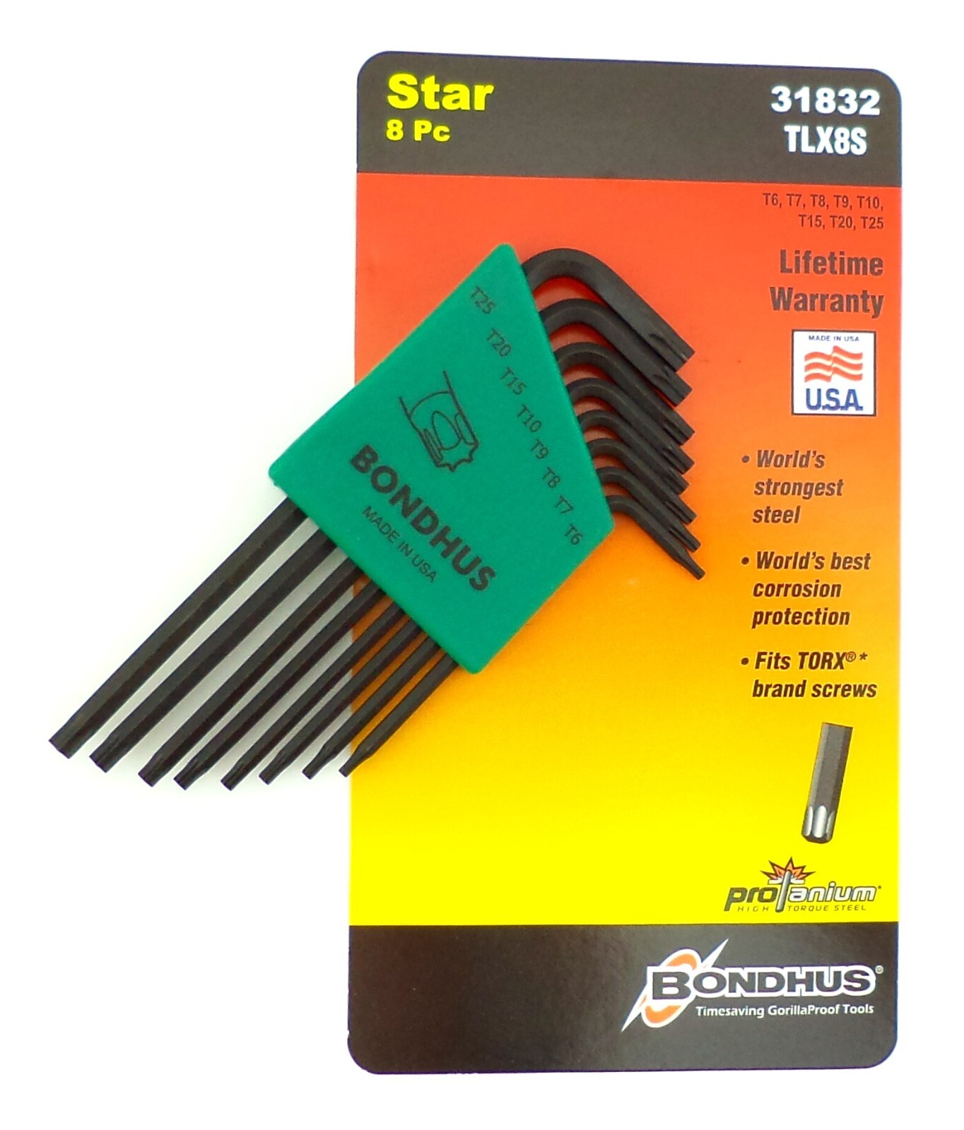 Bondhus 8pc Torx Star L Wrench Set T6-T25 MADE IN USA 31832 ProGuard Protanium