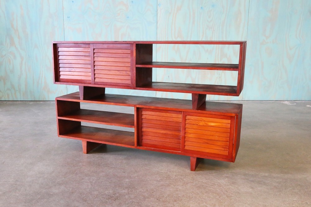 Studio made double sided Console Tables in Pine with Louvered doors -a Pair