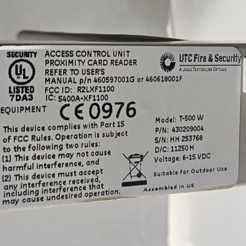 UTC Fire & Security GE T-500W Gray Access Card Reader NEW (Open Box)