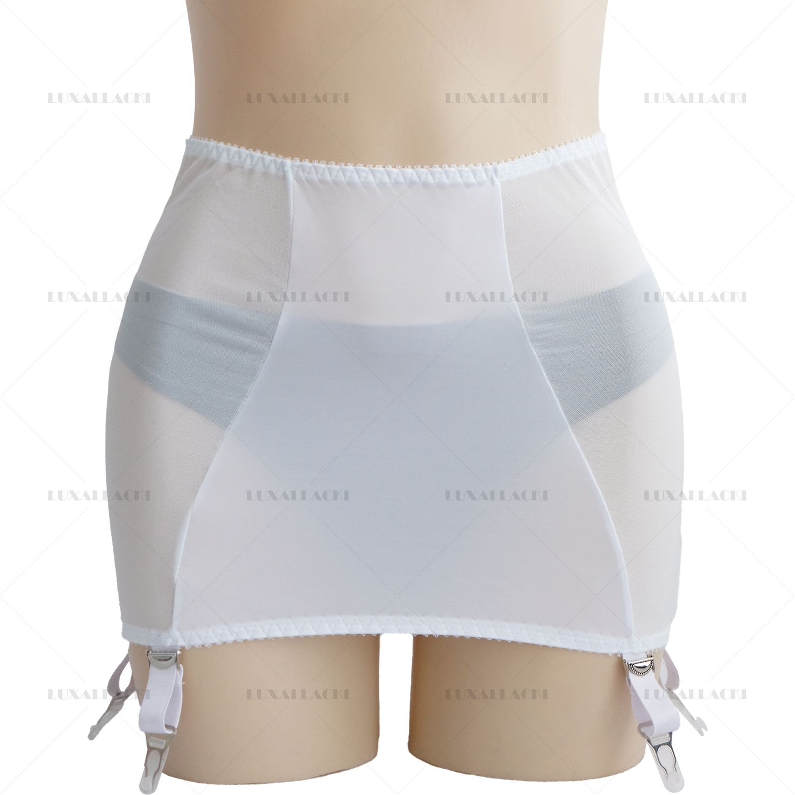 Luxallacki Back Hollow Sheer Garter Belt 6 Straps Suspender Metal Clips Girdle