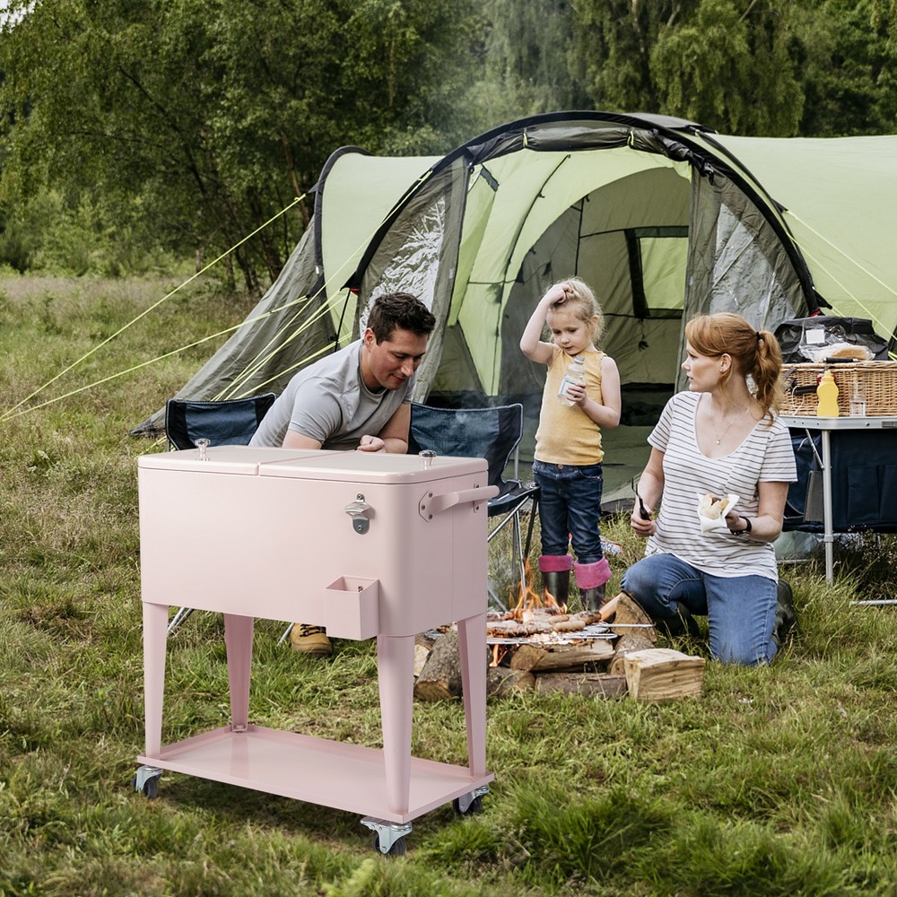 80QT Pink Outdoor Rolling Cooler