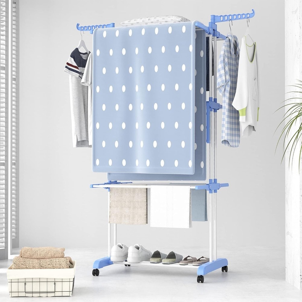 Elegant 4-Tier Foldable Clothes Drying Rack - Movable and Durable Design