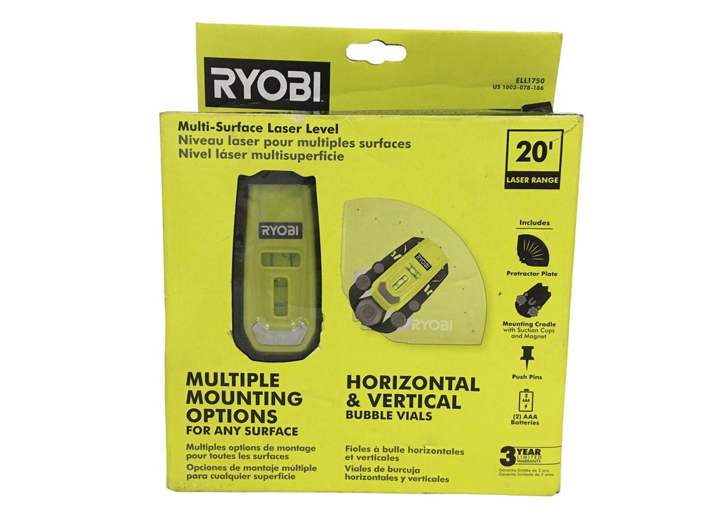 Ryobi ELL1750 Multi Surface Laser Level 20' Laser Range