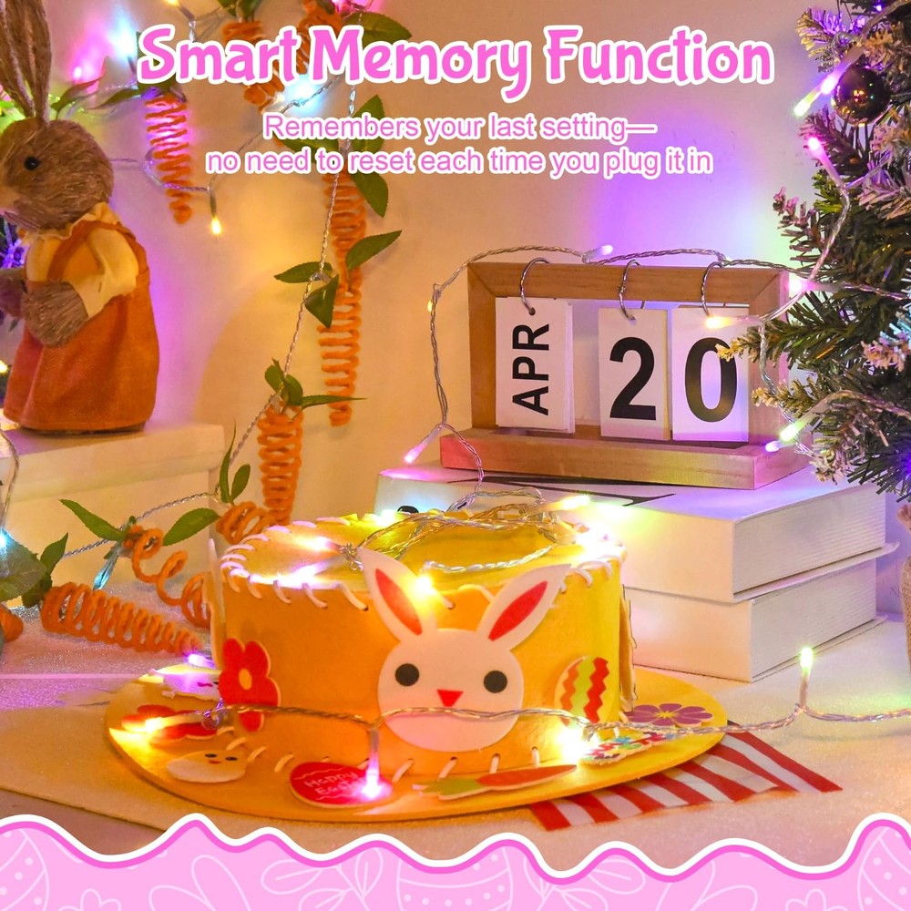 Easter String Lights, Pastel Easter Lights Plug in with Timer 8 Lighting Mode...