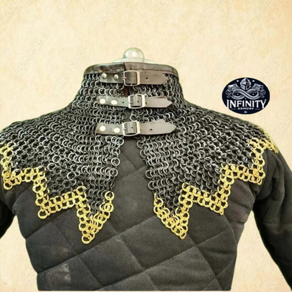 "Chainmail Collar | Zig-Zag Bottom | Two Brass Rows | Bishop’s Mantle"