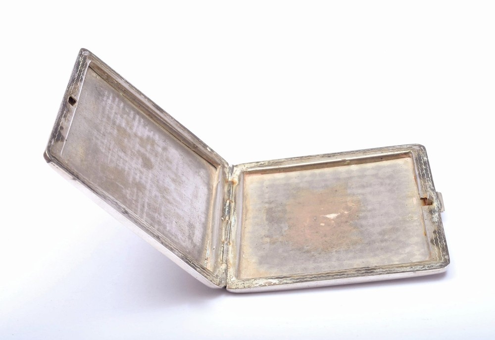 1930's Polish 800 Solid Silver 110 Gram Cigarette Compact Powder Case Box Marked