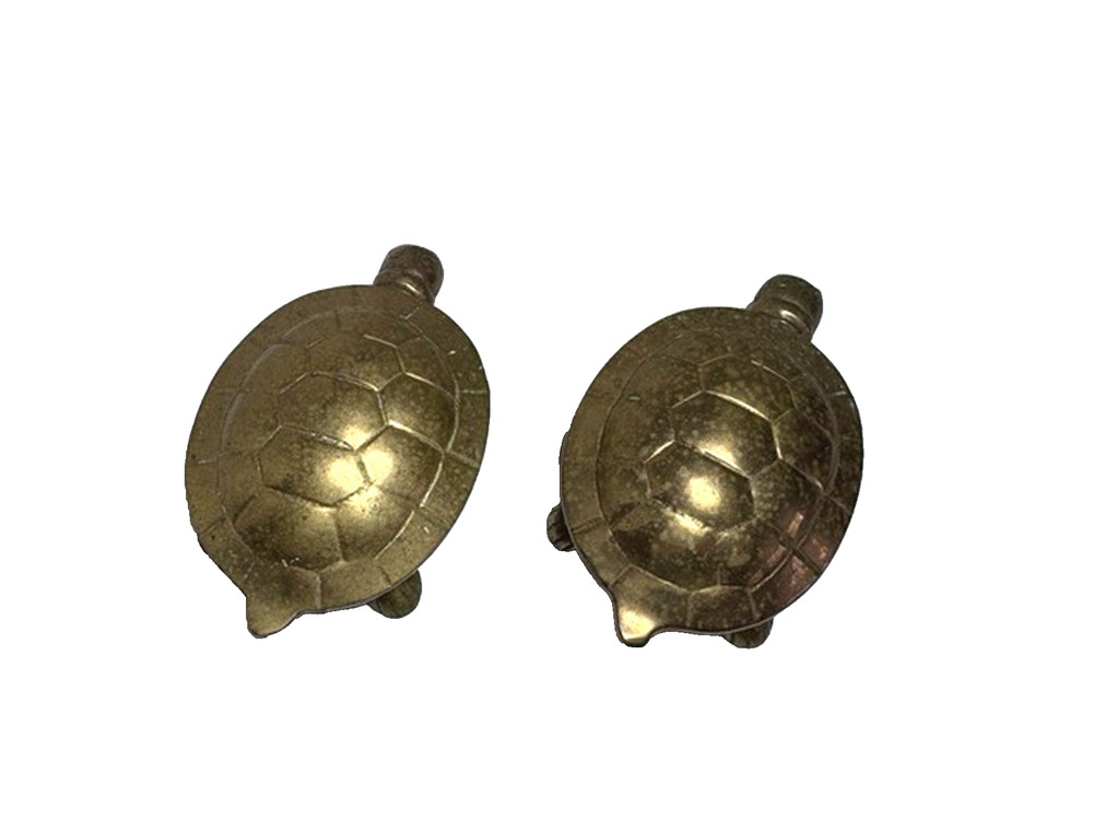 Two Vintage Brass Turtle Containers with Hinged Shell Lid Trinket Boxes