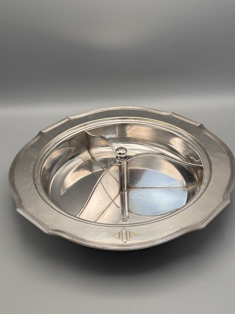 Silverplate Divided Lidded Server Monogrammed Deco Style 12.5”