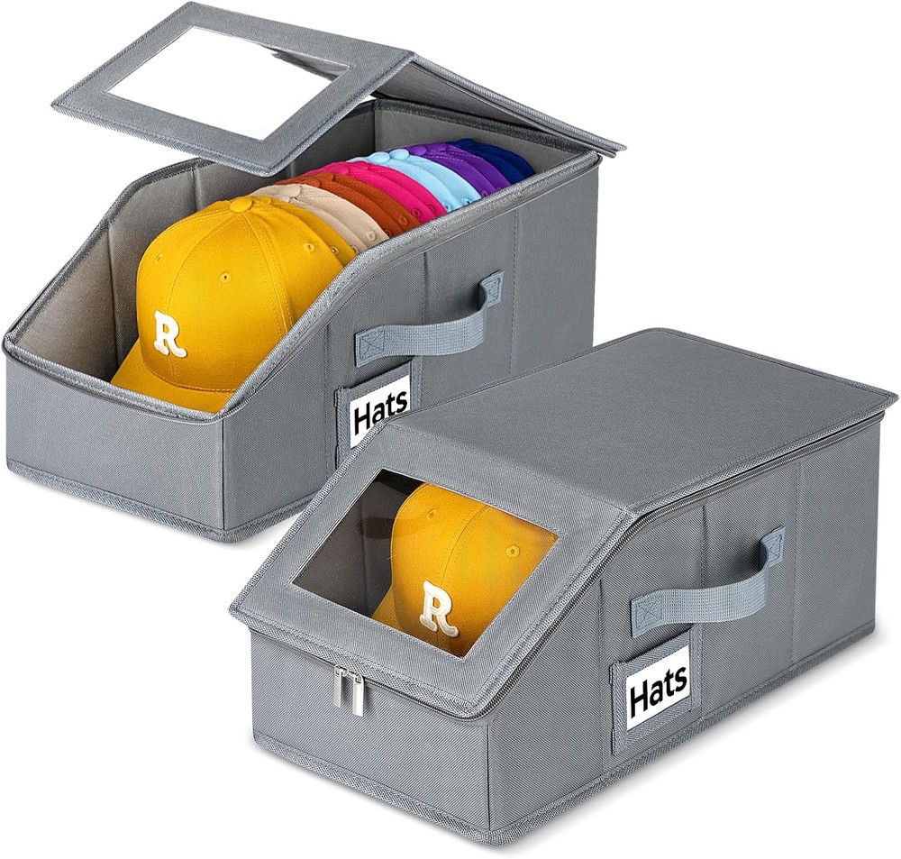2 Pack Stackable Hat Storage Baseball Caps Holds 28 Caps Closet Organizer Box W/