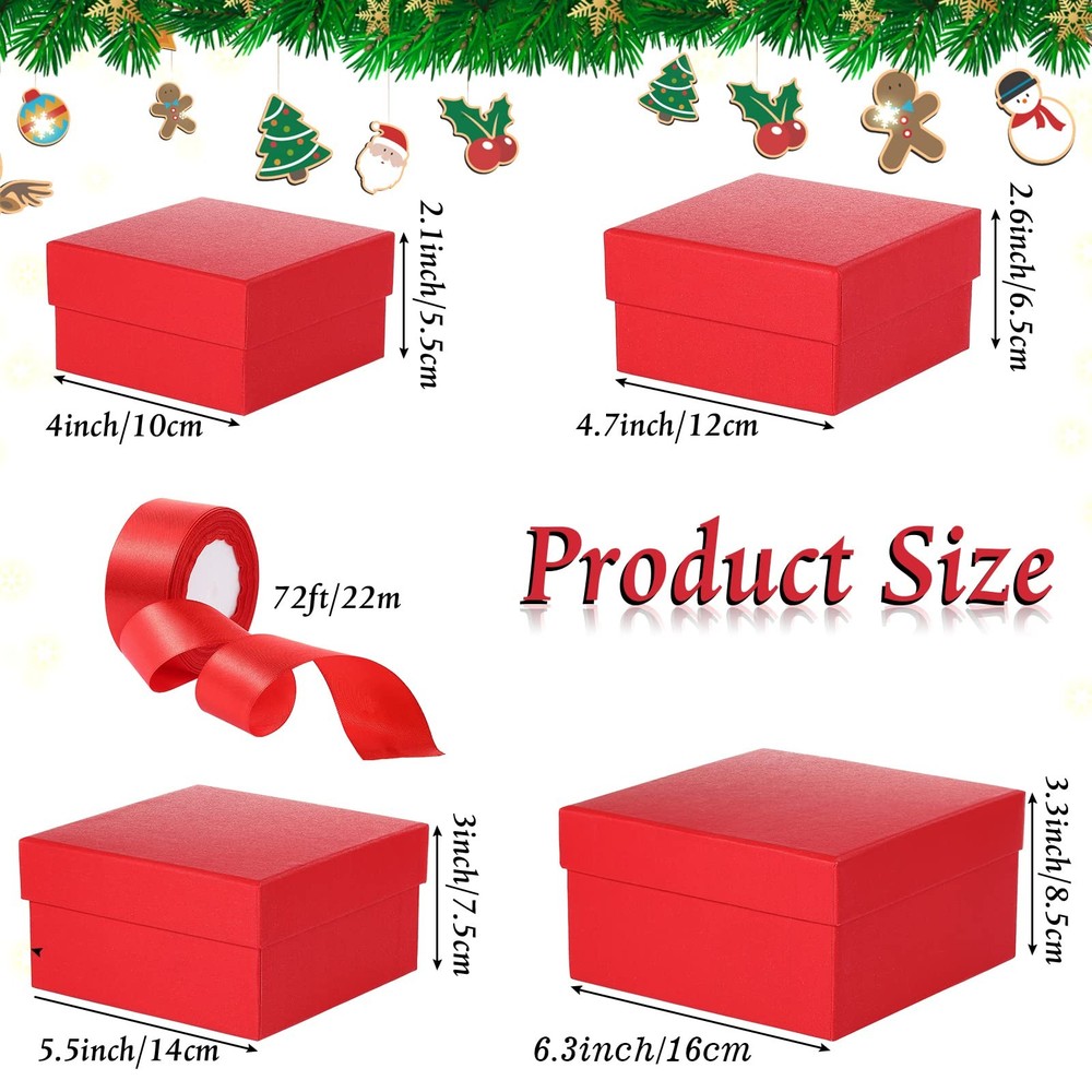 4 Pcs Nesting Gift Boxes with Lids, Square Stacking, Assorted Sizes Decorativ...