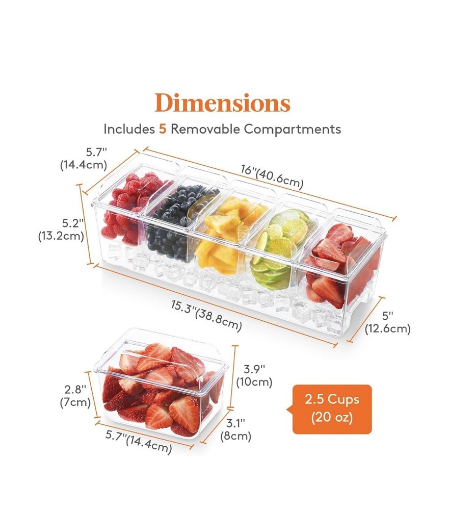Ice Chilled Condiment Caddy with 5 Containers, 15.3" Server