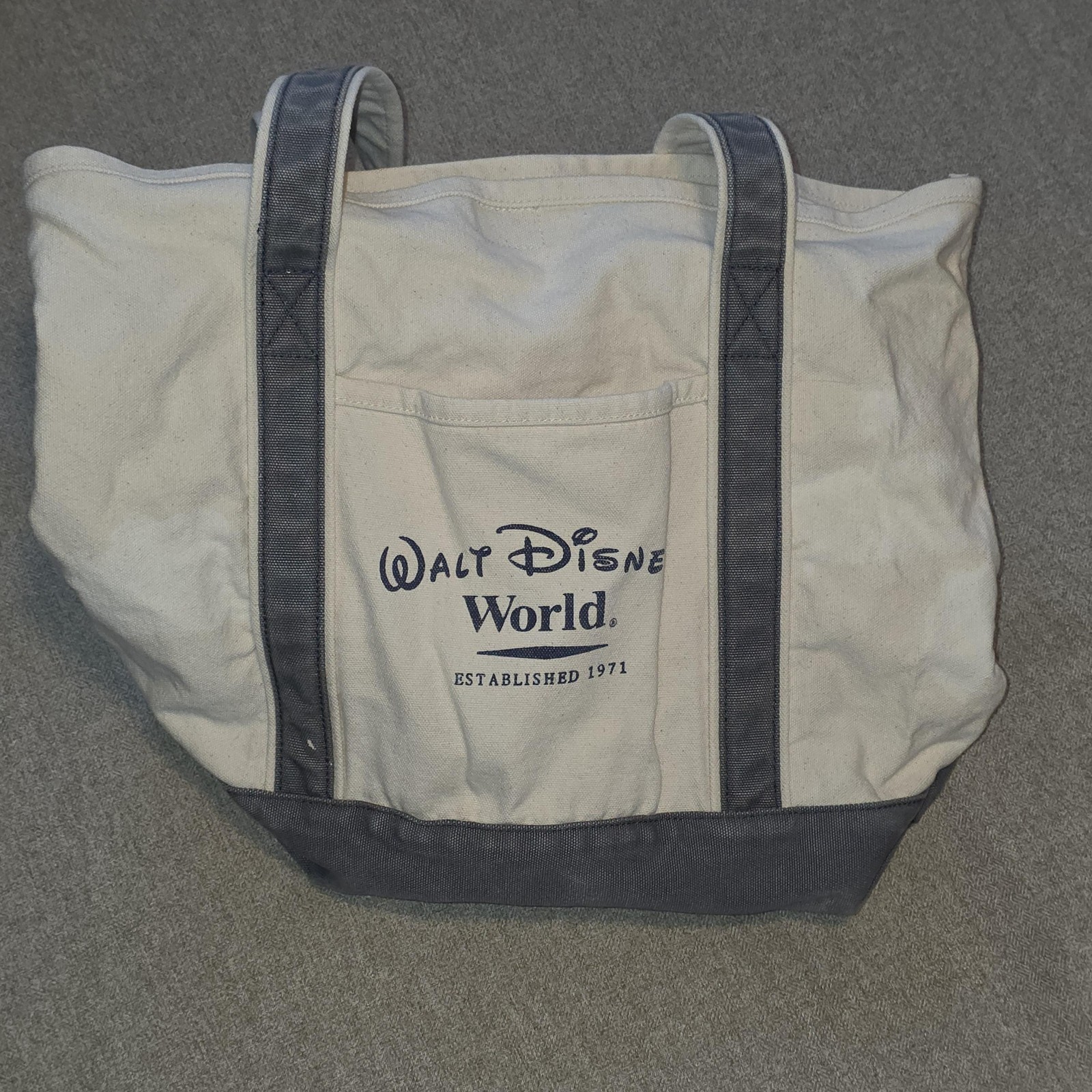 Disney Walt Disney World Mickey Mouse Large Beige Canvas Logo Tote Shoulder Bag