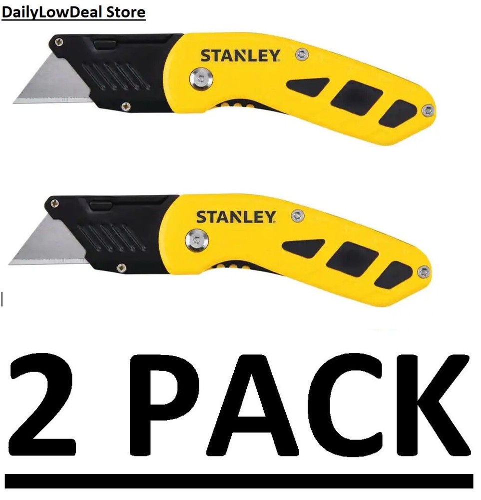2 PACK - Folding Utility Work Pocket Knife Sharp Box Cutter Push Button Blade