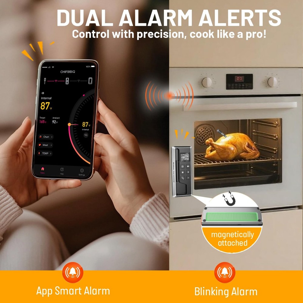 Wireless Meat Thermometer with Smart Timer & APP Control, 800ft Bluetooth Gri...
