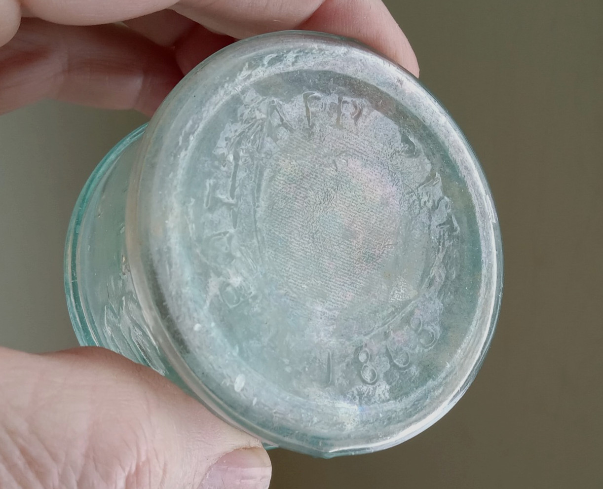 BELL TOP PAT APR.21st 1868 EMB FLARED LIP INK BOTTLE HAND BLOWN NICE