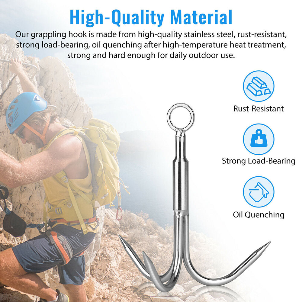 Grappling Hook 3Claw Climbing Hook Stainless Steel Grapnel Hook Small/Large size