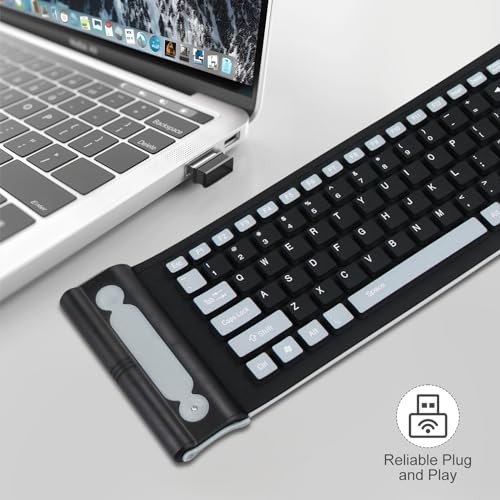 Wireless Silicone Keyboard, 2.4GHz Wireless, Foldable Rollup Keyboard,