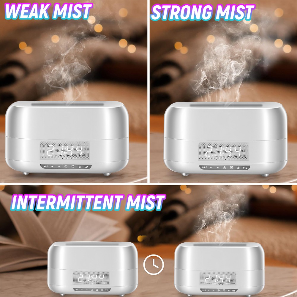 Flame Aroma Diffuser Humidifier Bluetooth Speaker Light Digital Display Clock