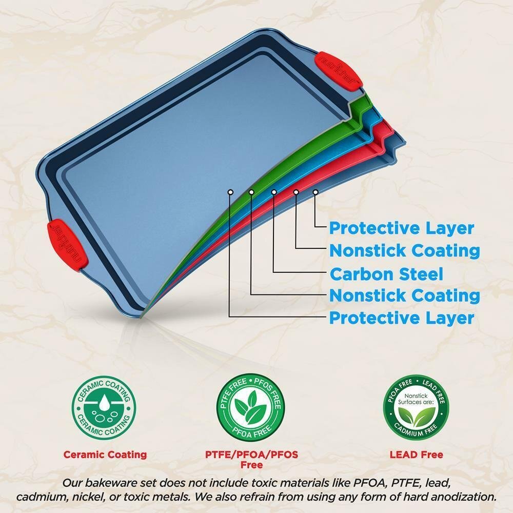 NutriChef 6 Pcs. Kitchen Oven Baking Pans - Deluxe Nonstick Blue Coating Inside
