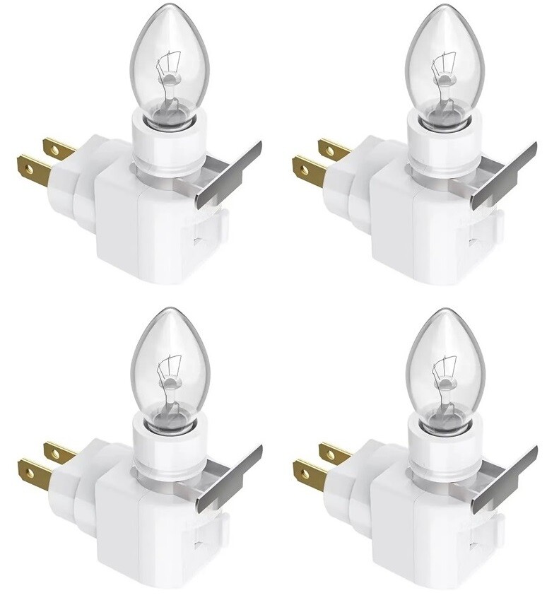 Lot of 4 White Plug In Night Light W/Bulb 4 Watt On/Off Switch W/Rotating Base