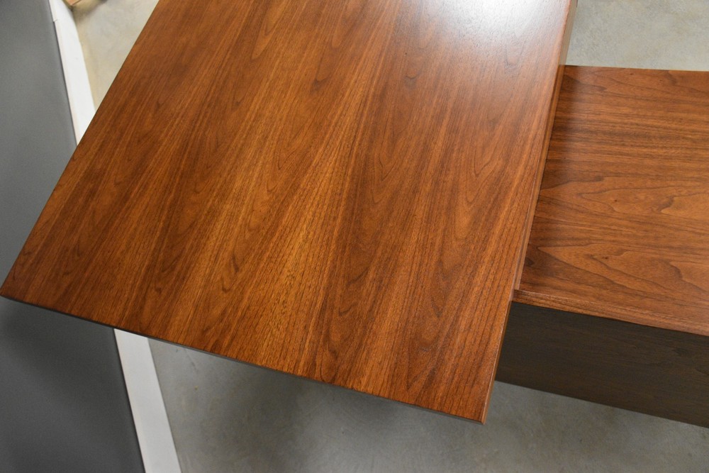 Refinished L Shaped Walnut Mid Century Desk