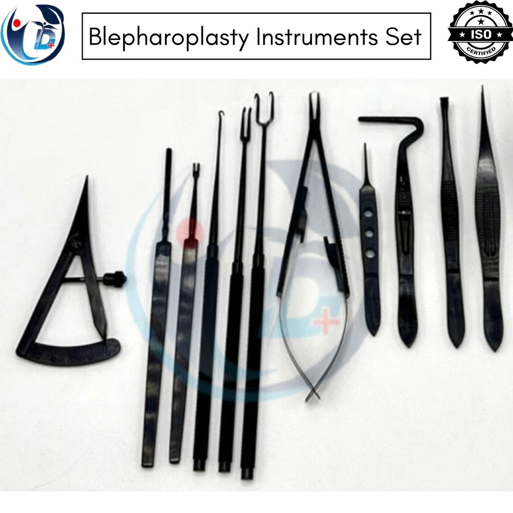 Blepharoplasty Instruments Set - Black | Plastic & Eye Surgery Kit with Box CE