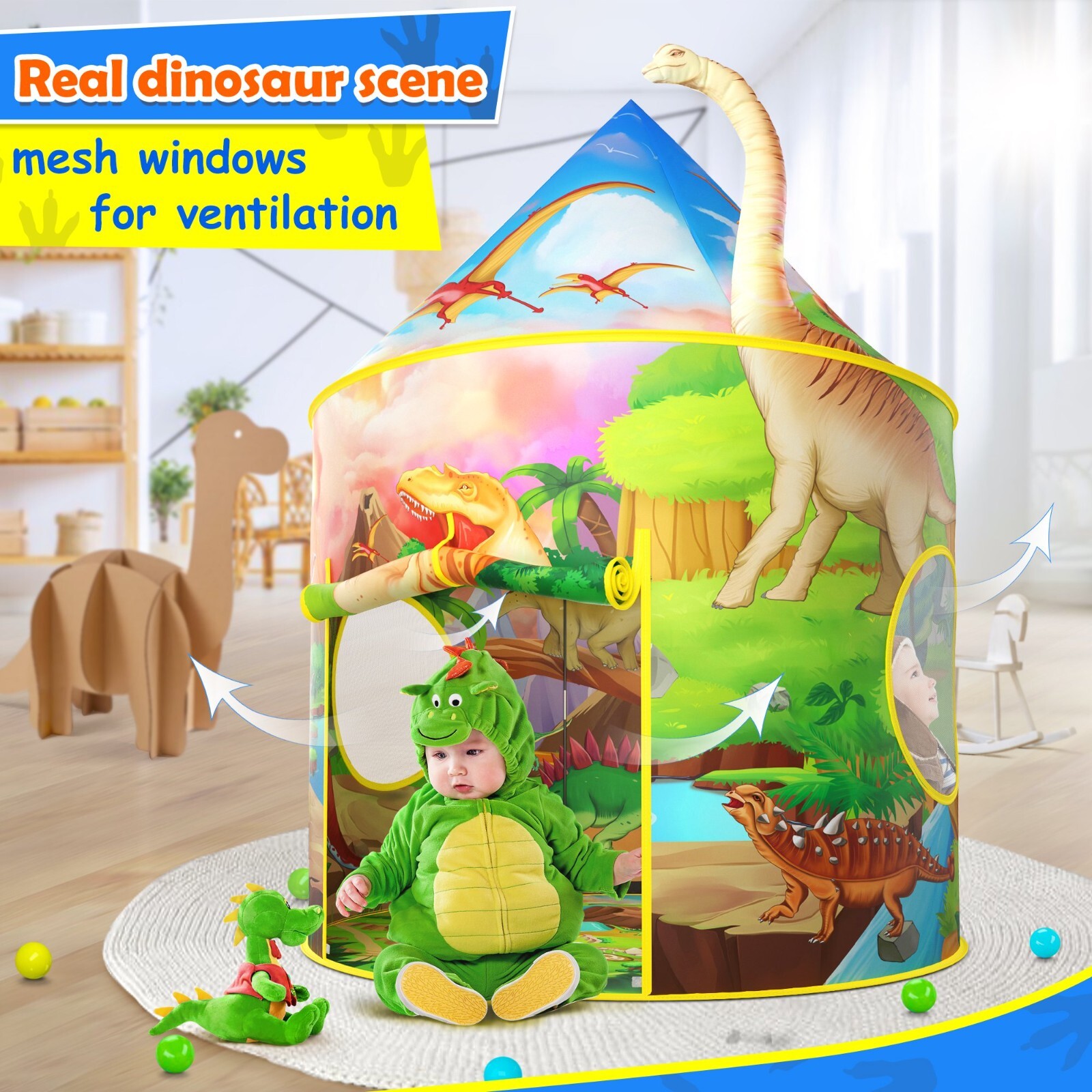 Dinosaur Park Play Tent Foldable Playhouse Kids Indoor Outdoor Imaginative Games