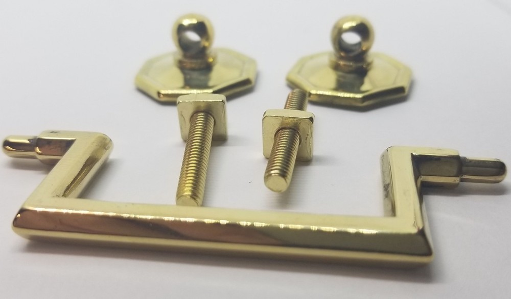 MEDIUM BRIGHT BRASS 3" Centers Colonial Revival Drawer Pull Square Handles KNOB