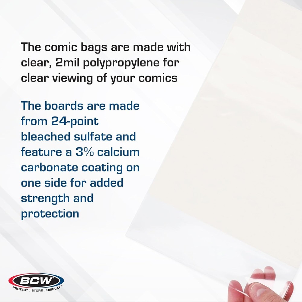 100 Polypropylene Comic Bags & Backer Boards - Crystal Clear Protection