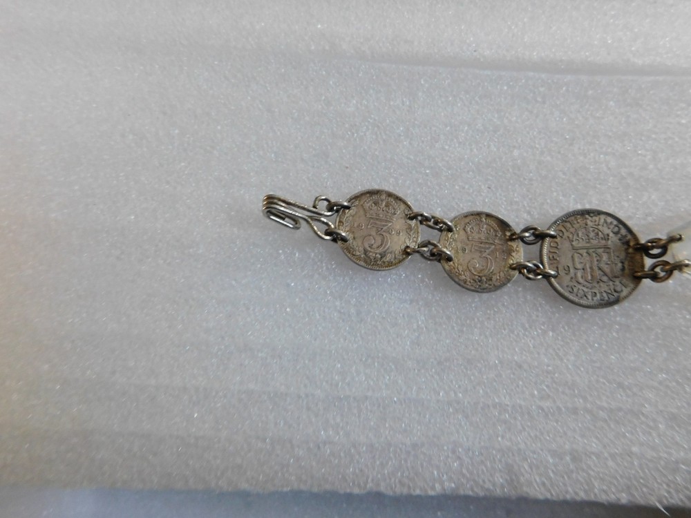 WW II U.S. Army Air Corps British 3 & 6 Pence Silver CoinsSweetheart Bracelet