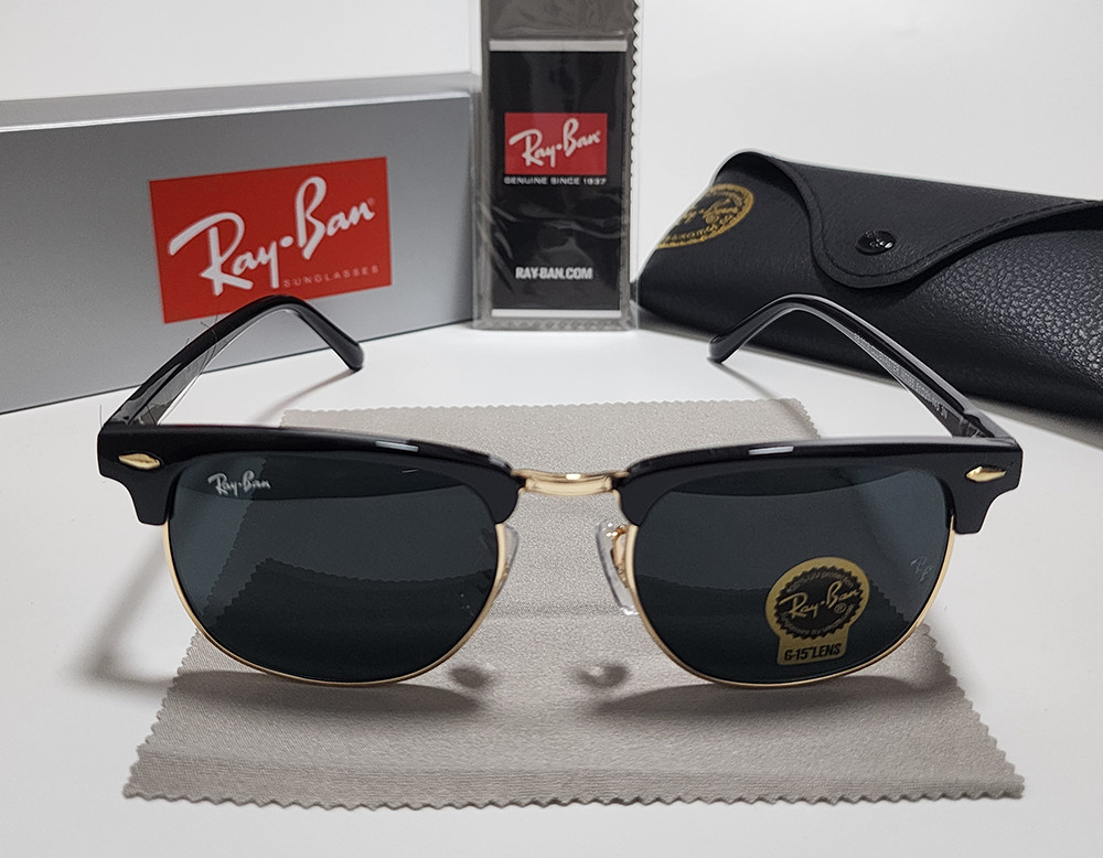 Ray-Ban RB3016 Sunglasses Clubmaster Classic Black Frame Glass Gray Lens 51 mm