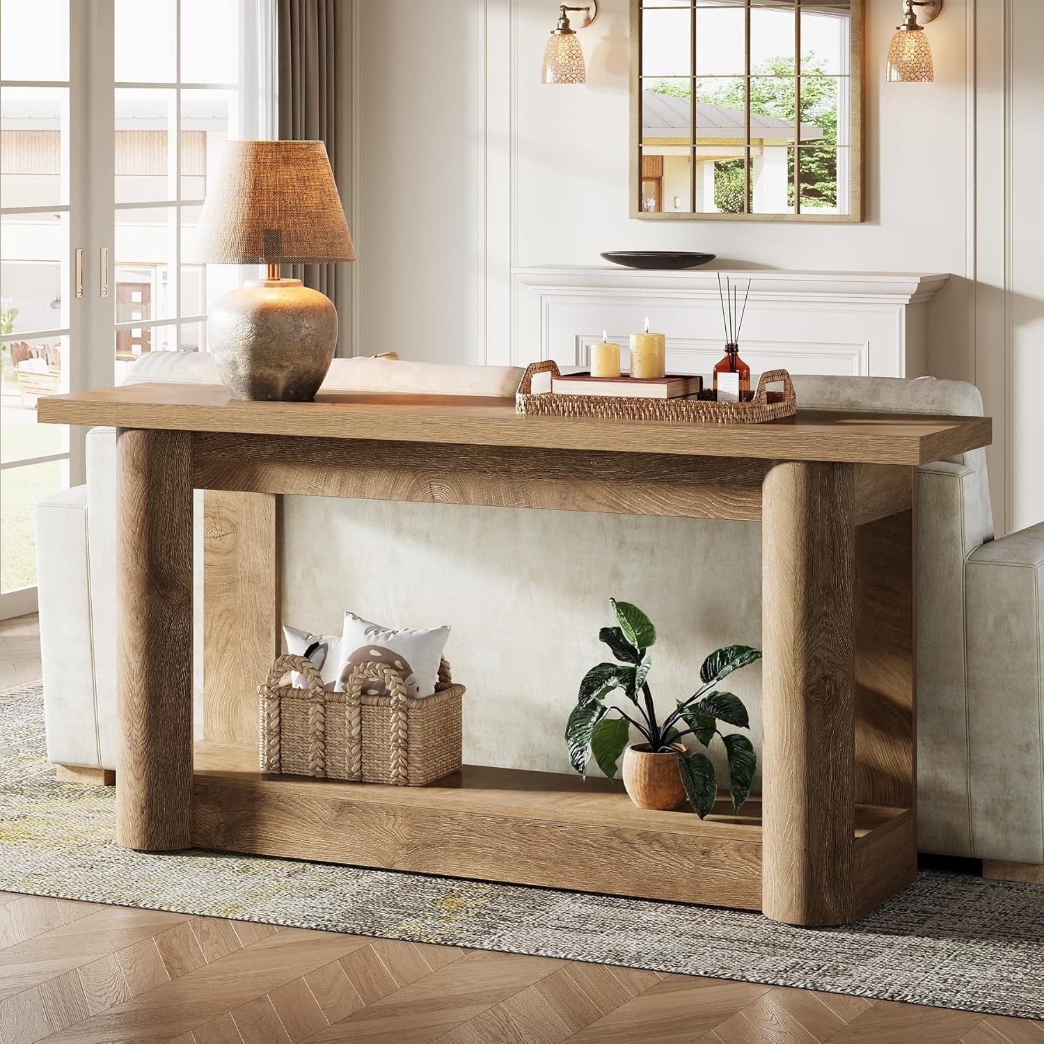 63'' Farmhouse Console Table Narrow Entryway Sofa Table with Storage for Hallway