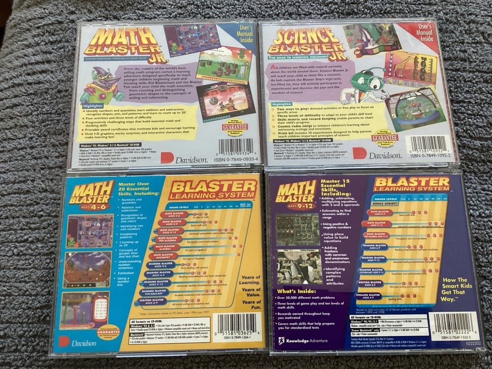 Davidson MATH & SCIENCE BLASTER JR., MATH BLASTER AGES 4-6 & MATH BLASTER 9-12