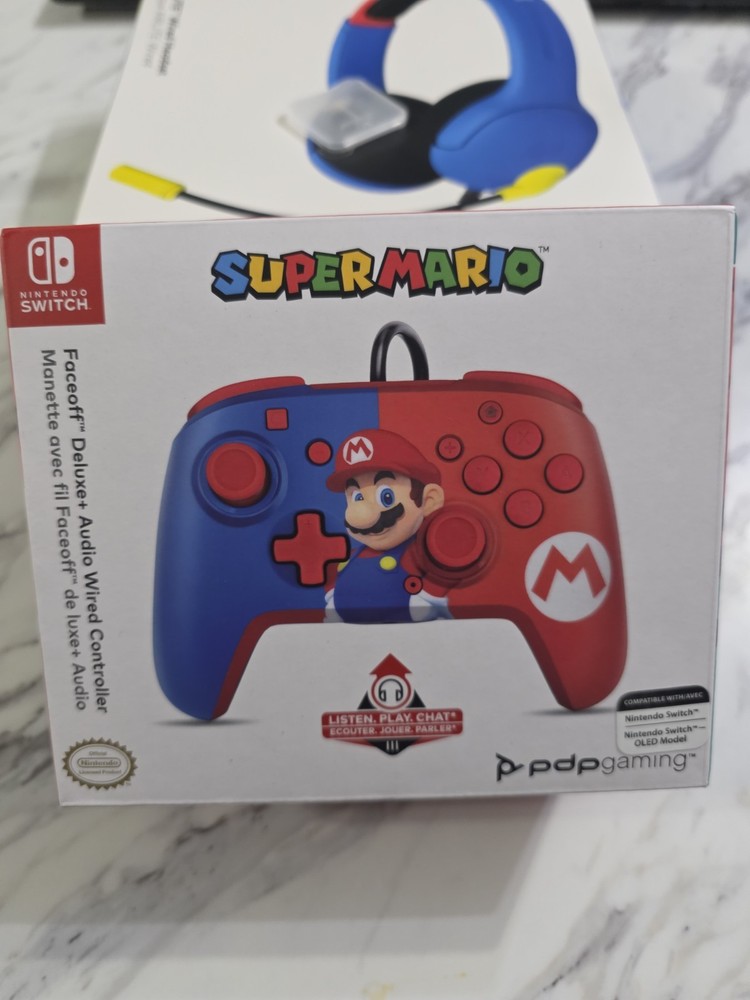 PDP Super Mario Wired AIRLITE Headset & Faceoff Deluxe+ Audio Controller Bundle