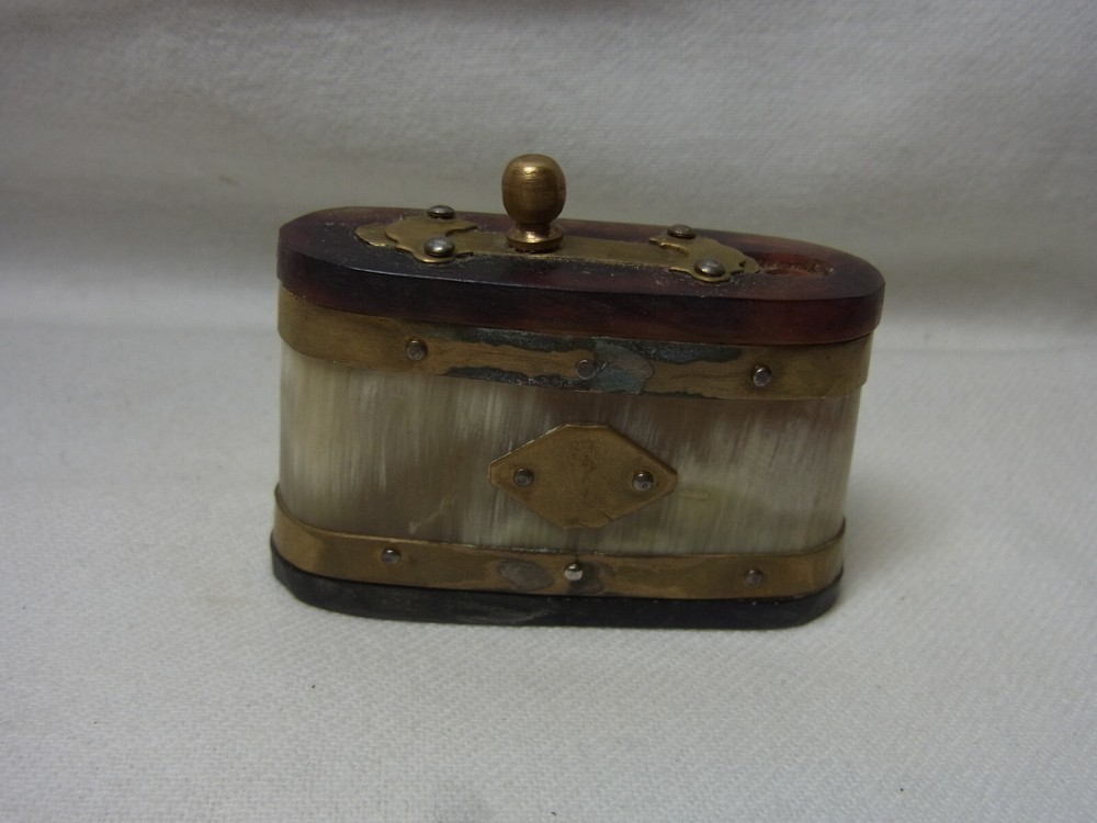 Snuff Box Horn Brass Antique German #E1