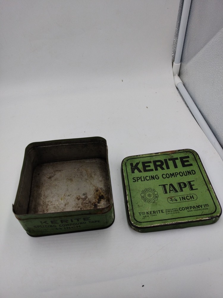 Green Kerite Splicing Compound Tape Advertising Empty Tin Decor