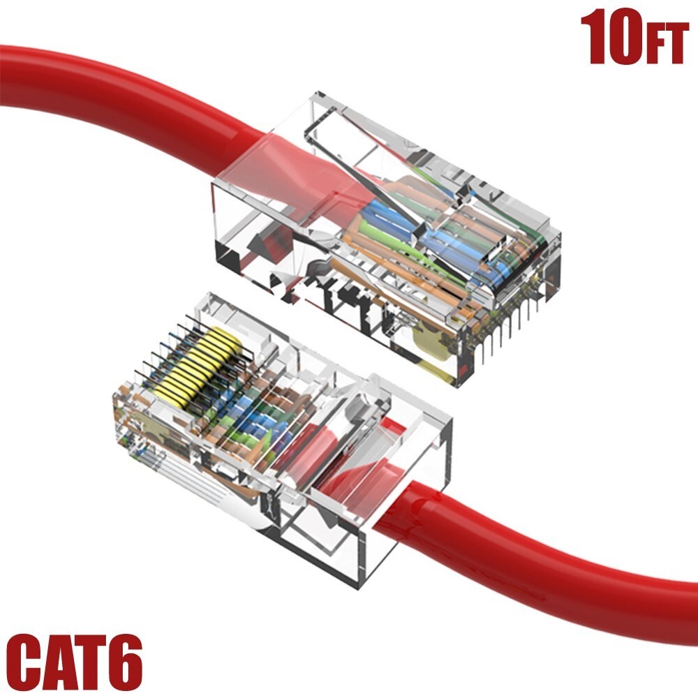 10FT Cat6 RJ45 Ethernet LAN Network UTP Non-Booted Patch Cable Copper 24AWG Red