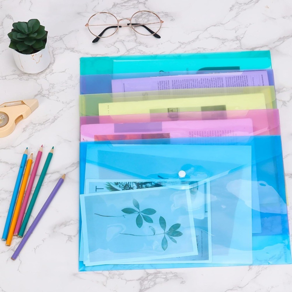 Plastic Envelopes with Snap Closure Poly Document Folders A4 Letter Size for