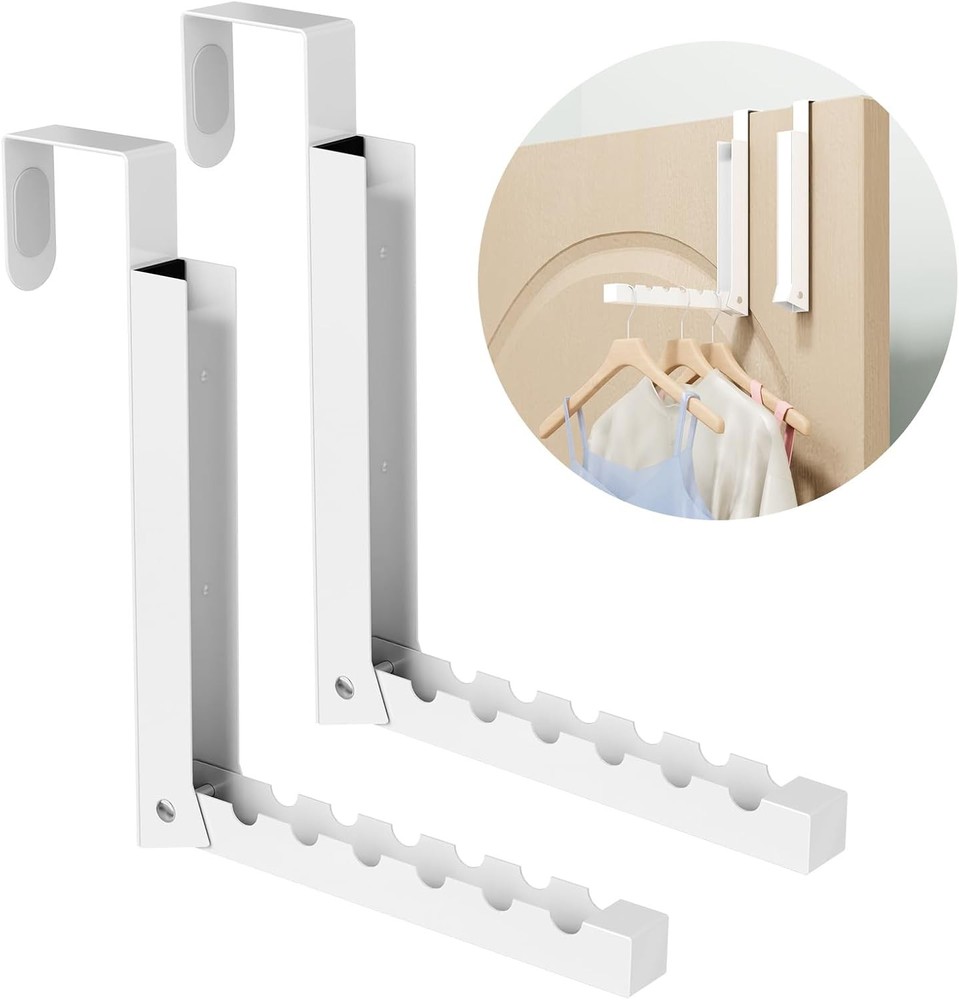 Folding clothes rack with hooks for hanging behind doors, twin pack