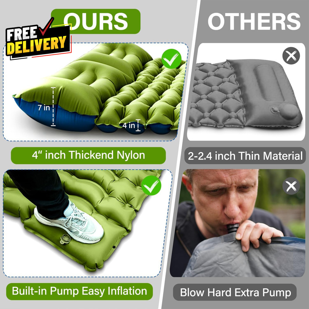 Double Sleeping Pad Self Inflating 4 Extra-Thick for 2 Person with Pillow B.....