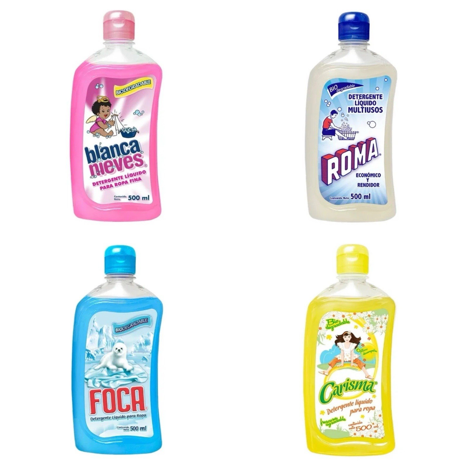 FOCA, ROMA, CARISMA & BLANCA NIEVES 🇲🇽 Liquid Laundry Detergent, 500ml, 4 Pack