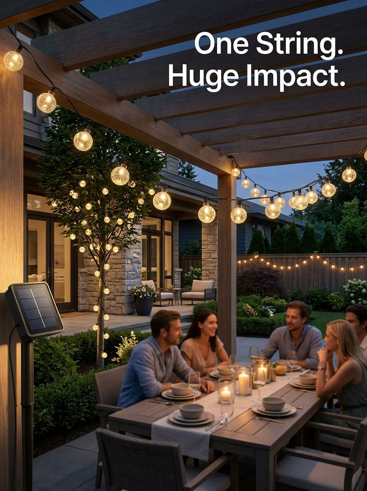 Solar Crystal Globe String Lights 36FT 60 LED Warm White IP65 8 Modes