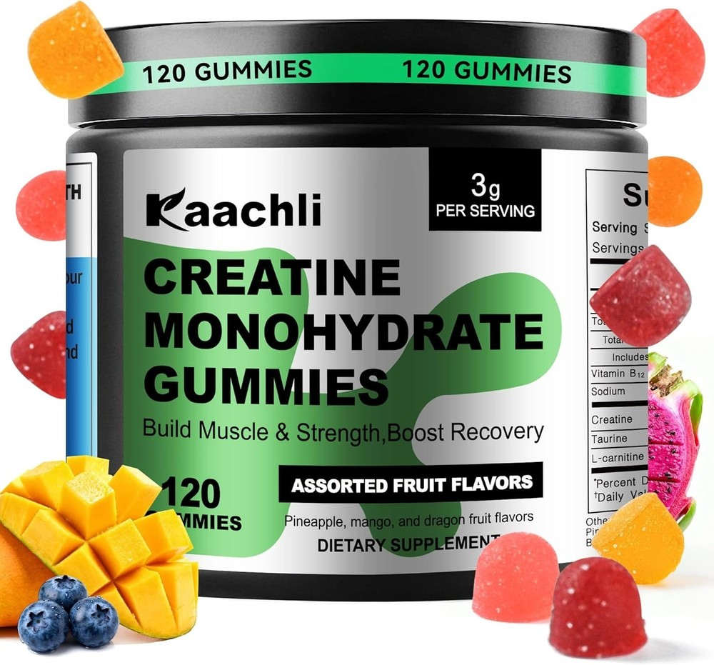 Kaachli Creatine Monohydrate Gummies - Assorted Fruit Flavor - 120 count