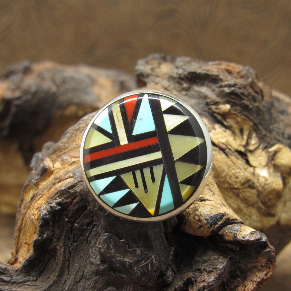 *Sterling Silver Multi-Stone Inlay Circle Pendant+