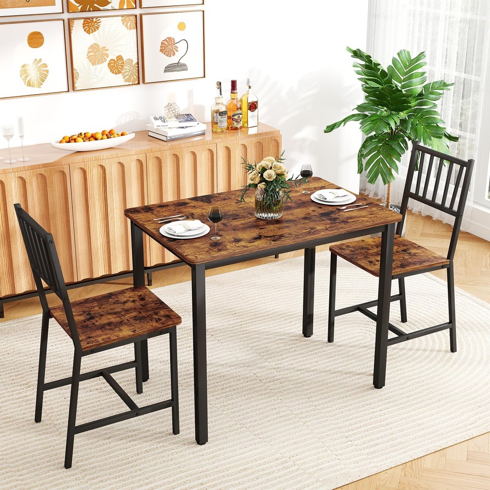 Small Space 3 Piece Dining Table Set for 2, Compact Kitchen Table Set with 2 ...
