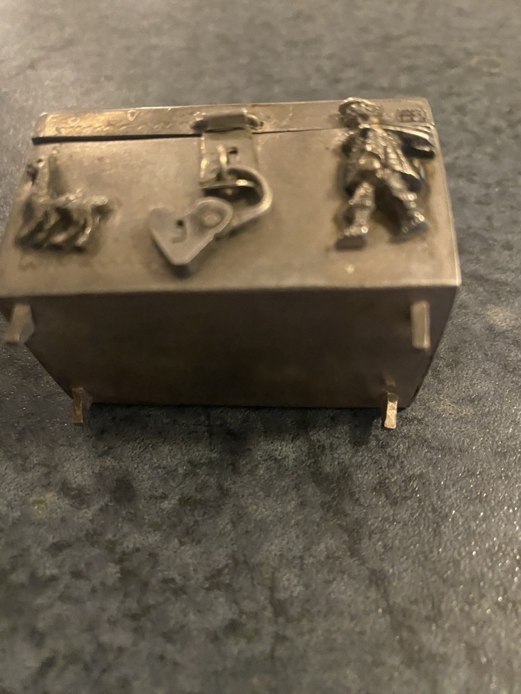 Antique Tiny Alpaca Silver Chest with embossed motifs & lock.